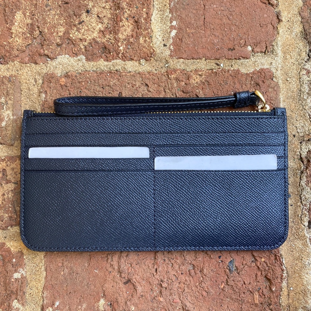 NEW Coach Black Cross Grain Leather Zip Top Wallet - Picture 2 of 6